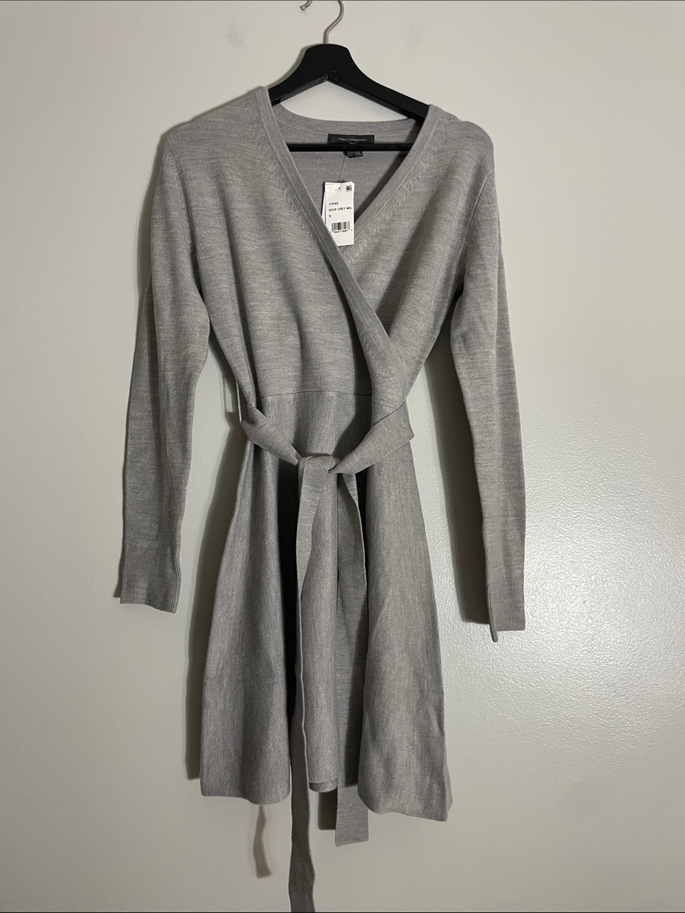 French Connection Light Gray Wrap Knit Dress